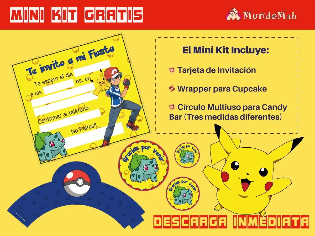Pokemon | Descarga invitacion de cumpleaños para imprimir gratis